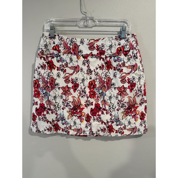 Swing Control Dresses & Skirts - Swing Control Skirt Women's Size 10 White Red Floral Rayon Stretch High‎ Waisted